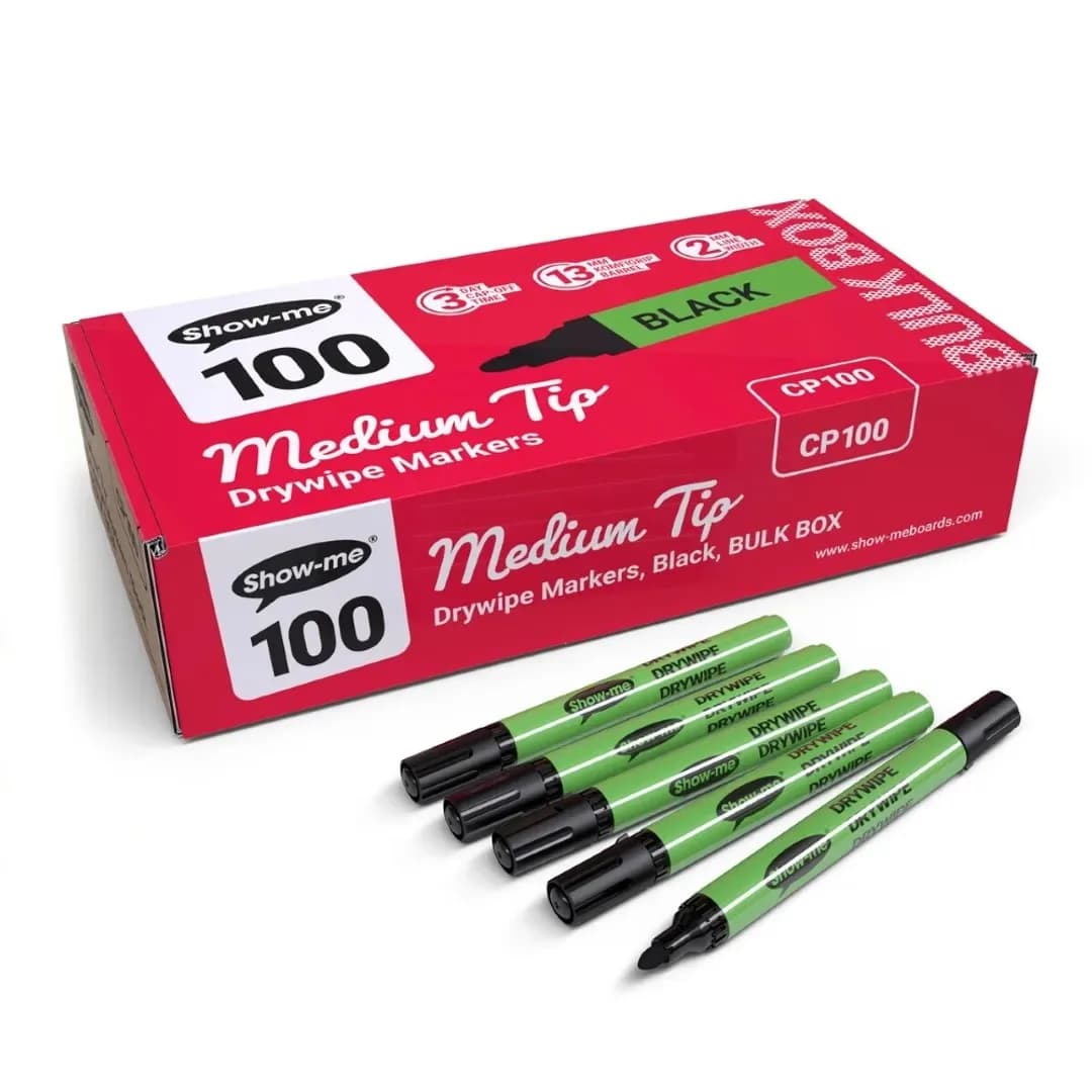 Whiteboard Markers - Medium Tip Black - Pack of 100