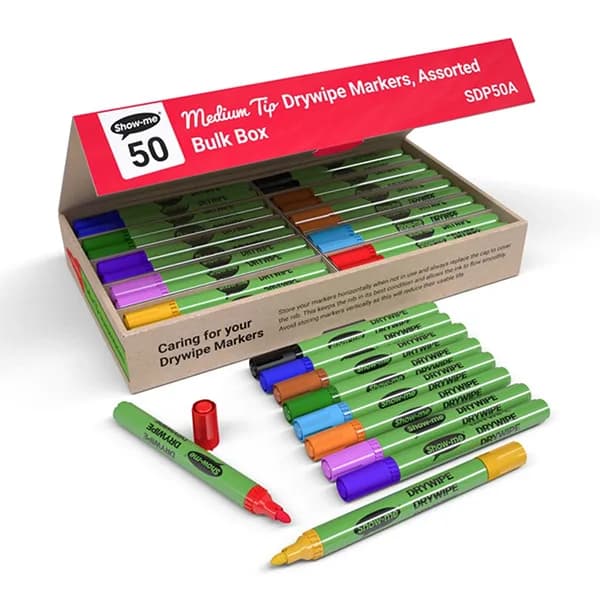 Whiteboard Markers - Medium Tip - Assorted - Pack of 50